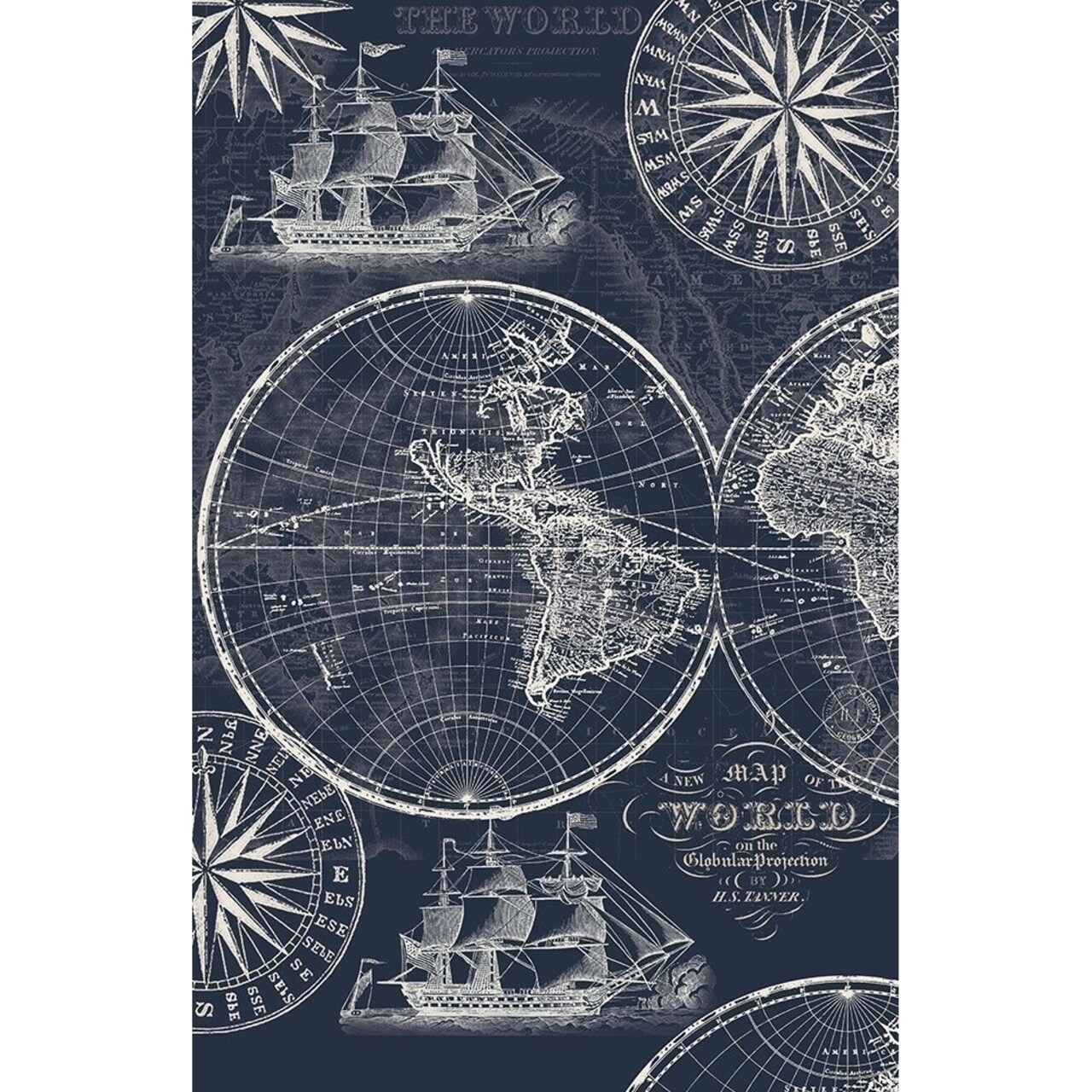Posterazzi Nautical Ocean Maps Coordiate Blue Poster Print by Candace Allen